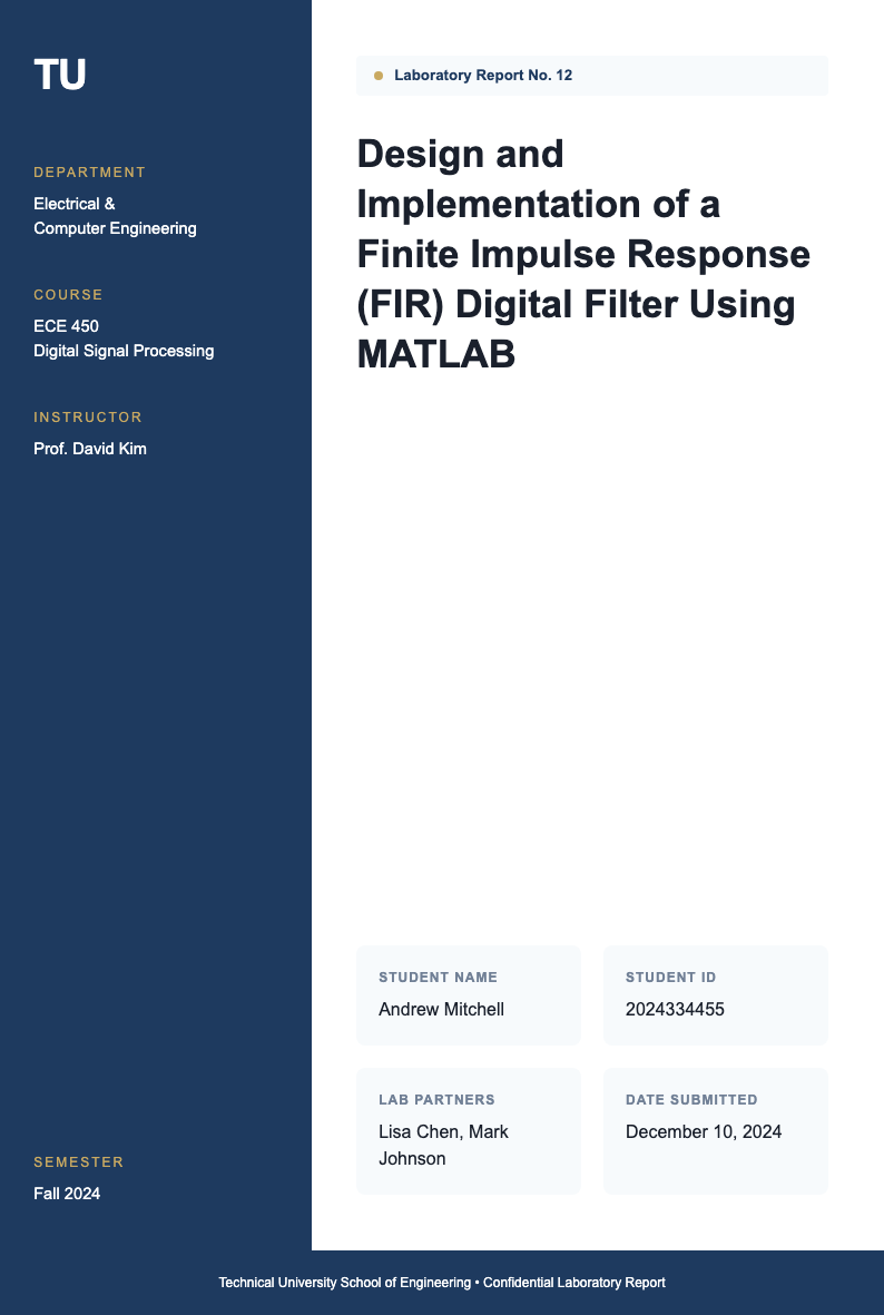 Executive summary lab report cover page